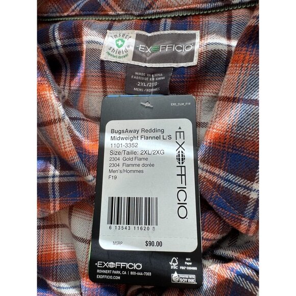 Exofficio BugsAway Redding Midweight Flannel Long Sleeve Shirt Plaid Men's 2XL - Picture 7 of 12